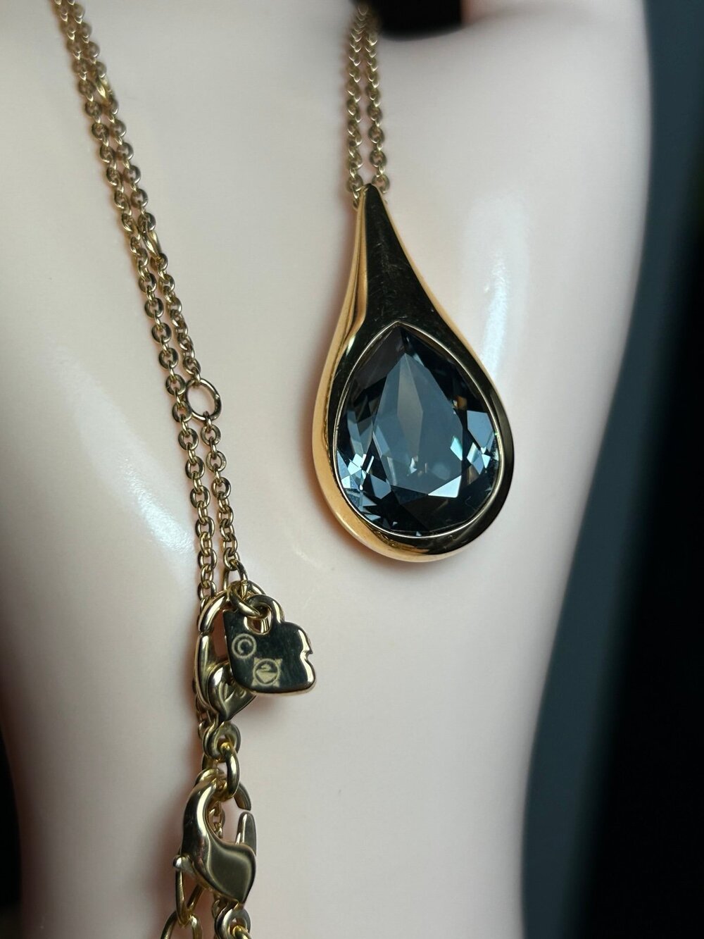Vintage Authentic Swarovski Gold Plated Large Teardrop Crystal pendant necklace